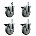 Service Caster 5'' Gray Poly Wheel Swivel 3/4'' Square Stem Caster Set with Brake, 4PK SCC-SQ20S514-PPUB-GRY-PLB-34-4